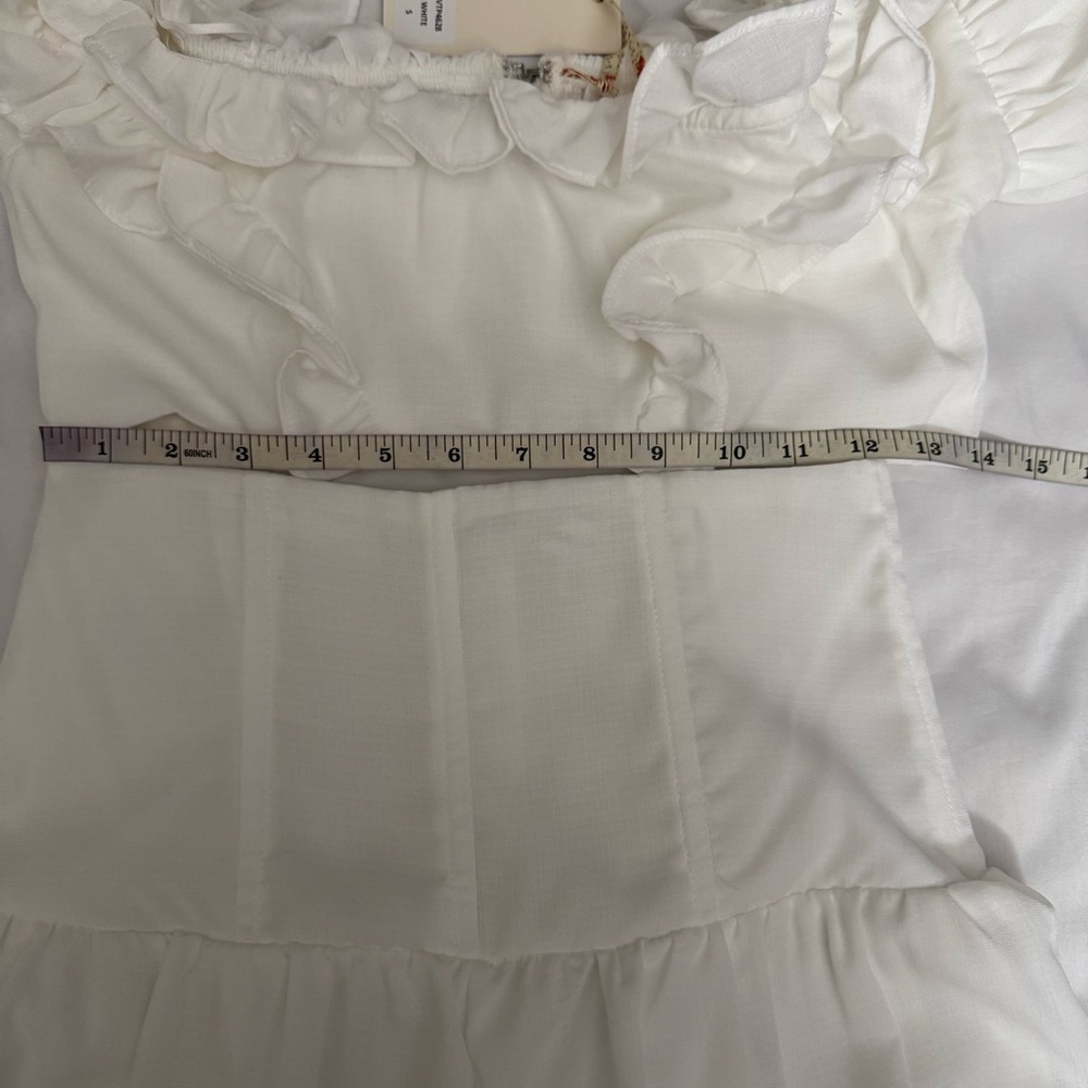 White off the shoulder ruffle crop top high waisted wide leg pants set - Picture 8 of 8